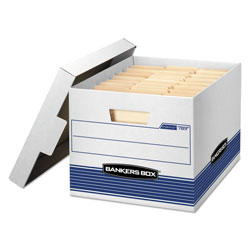 Fellowes STOR/FILE Medium-Duty Letter/Legal Storage Boxes, Letter/Legal Files, 12.75 in x 16.5 in x 10.5 in, White/Blue, 12/Carton