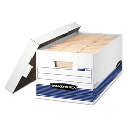 Fellowes STOR/FILE Medium-Duty Storage Boxes, Letter Files, 12.88 in x 25.38 in x 10.25 in, White/Blue, 12/Carton