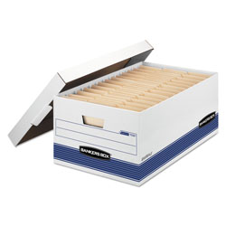Fellowes STOR/FILE Medium-Duty Storage Boxes, Legal Files, 15.88 in x 25.38 in x 10.25 in, White/Blue, 12/Carton
