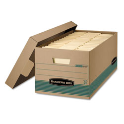 Fellowes STOR/FILE Medium-Duty 100% Recycled Storage Boxes, Letter Files, 12.88 in x 25.38 in x 10.25 in, Kraft/Green, 12/Carton