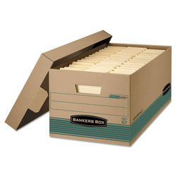 Fellowes STOR/FILE Medium-Duty 100% Recycled Storage Boxes, Legal Files, 15.88 in x 25.38 in x 10.25 in, Kraft/Green, 12/Carton