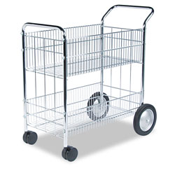 Fellowes Wire Mail Cart, Metal, 2 Bins, 21.5 in x 37.5 in x 39.5 in, Chrome