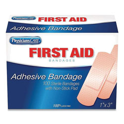 First Aid Only Adhesive Plastic Bandages, 1 x 3, 100/Box