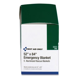 First Aid Only Aluminized Emergency Blanket, 52 in x 84 in, 5/Box