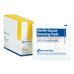 First Aid Only Gauze Dressing Pads, Sterile, 3 x 3, 10 Dual-Pads/Box