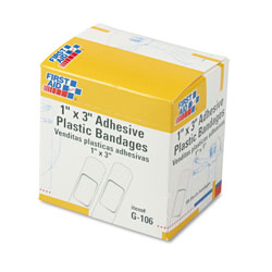 First Aid Only Plastic Adhesive Bandages, 1 in x 3 in, 100/Box