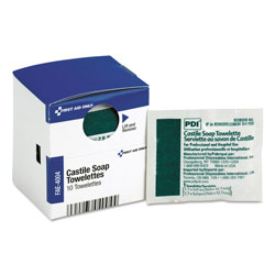 First Aid Only SmartCompliance Castile Soap Towelettes, 10/Box