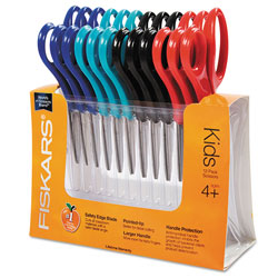 Fiskars Kids/Student Scissors, Rounded Tip, 5 in Long, 1.75 in Cut Length, Assorted Straight Handles, 12/Pack