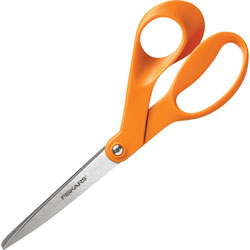 Fiskars Original Orange-handled Scissors, 8 in Overall Length, Stainless Steel, Bent Tip, Gray,