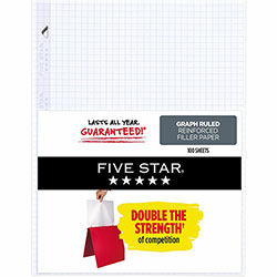 Five Star® Reinforced Graph-Ruled Filler Paper, 80 Pages, Ruled Margin, Letter, 8 1/2 in x 11 in, White