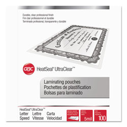 GBC® UltraClear Thermal Laminating Pouches, 5 mil, 9 in x 11.5 in, Gloss Clear, 100/Box