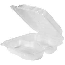 Genpak Clover CLX399-CL 9 x 9 x 3 Clear Polypropylene 3 Compartment Hinged Lid Takeout Container, 150/cs