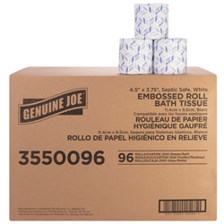 Genuine Joe 2-ply Bath Tissue - 2 Ply - 4.50 in x 3 in - 500 Sheets/Roll - White - Fiber - Perforated, Absorbent, Soft - For Bathroom, Restroom - 96 / Carton