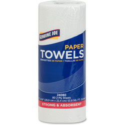 Genuine Joe 24080 White 2 Ply Household Roll Paper Towels, 11" x 8"
