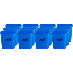 Genuine Joe 28-quart Recycle Wastebasket, 7.13 gal Capacity, Rectangular, 15 in, x 14.5 in x 10.5 in Depth, Blue, White, 12/Carton