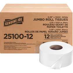Genuine Joe Bath Tissue Roll, 2-Ply, 1000', 12/CT, White