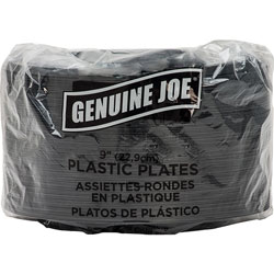 Genuine Joe Disposable 9 in Plastic Plates, Black, Pack of 125