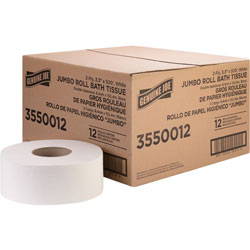 Genuine Joe Jumbo Jr Dispenser Bath Tissue Roll - 2 Ply - 3.30 in x 500 ft - 8.88 in Roll Diameter - White - Fiber - Sewer-safe, Septic Safe - For Bathroom - 12 / Carton