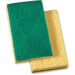 Genuine Joe Medium-Duty Sponge Scrubber - 3.5 in x 3.5 in Depth - 20/Carton - Cellulose - Green, Yellow