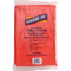 Genuine Joe Plastic Rectangular Table Covers, 108 in Length x 54 in Width, Plastic, Red