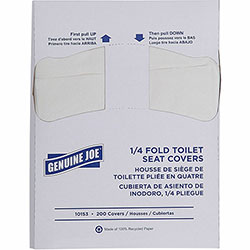 Genuine Joe Quarter-Fold Toilet Seat Covers, Quarter-fold, For Toilet, 200/Pack, 25/Carton, Paper, White