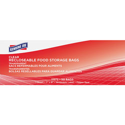 Genuine Joe Reclosable Food Storage Bags, 1-Quart, 1.75mil, 50/BX, Clear