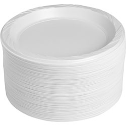 Genuine Joe Reusable Plastic White Plates, 9 in Diameter Plate, Plastic, White