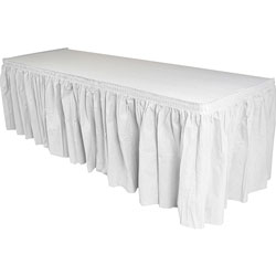 Genuine Joe Table Skirting, Pleated Polyester, 29 in x 14 ft., 6/CT, White