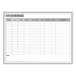 Ghent MFG OR Schedule Magnetic Whiteboard, 48.5 x 36.5, White/Gray Surface, Satin Aluminum Frame