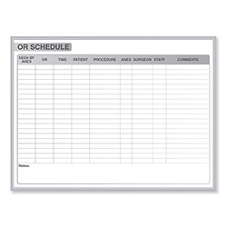 Ghent MFG OR Schedule Magnetic Whiteboard, 72.5 x 48.5, White/Gray Surface, Satin Aluminum Frame