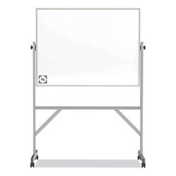 Ghent MFG Reversible Magnetic Hygienic Porcelain Whiteboard, Satin Aluminum Frame/Stand, 48 x 36, White Surface