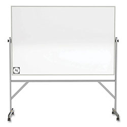 Ghent MFG Reversible Magnetic Hygienic Porcelain Whiteboard, Satin Aluminum Frame/Stand, 72 x 48, White Surface