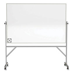 Ghent MFG Reversible Magnetic Hygienic Porcelain Whiteboard, Satin Aluminum Frame/Stand, 96 x 48, White Surface