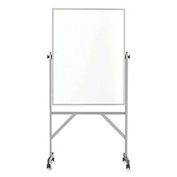 Ghent MFG Reversible Magnetic Porcelain Whiteboard with Satin Aluminum Frame and Stand, 36 x 48, White Surface
