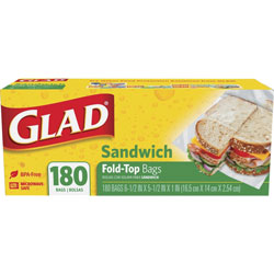 Glad Food Storage Bags, Sandwich Fold Top, 6.50 in x 5.50 in Length, Clear, Plastic, 1Box, 180 Per Box, Multipurpose