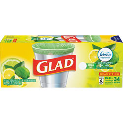 Glad Tall Kitchen Drawstring Trash Bags, ForceFlexPlus Advanced Protection, 4 gal, Green, 1/Box, 34, Home Office, Bathroom, Kitchen, Laundry