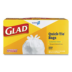Glad Tall Kitchen Quick-Tie Bags, 13 gal, 0.66 mil, 23.75 in x 28 in, White, 200/Box