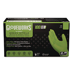 Gloveworks® Heavy-Duty Industrial Nitrile Gloves, Powder-Free, 8 mil, Medium, Green, 100 Gloves/Box, 10 Boxes/Carton
