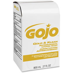 Gojo Refill Gold/Klean Antimicrobial Lotion Soap, Fresh Scent Scent, 27.1 fl oz (800 mL), Dirt Remover, Bacteria Remover, Kill Germs, Leak Proof, Non-clog, 12/Carton
