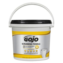 Gojo Scrubbing Towels, Hand Cleaning, White/Yellow, 170/Bucket, 2 Buckets/Carton