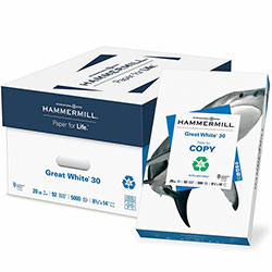 Hammermill Great White 30 Copy Paper, 92 Brightness, 88% Opacity, 8 1/2 in x 14 in, 10/Carton, 500 Sheets per Ream