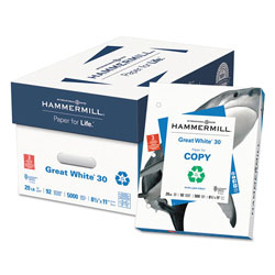 Hammermill Great White 30 Recycled Print Paper, 92 Bright, 3Hole, 20lb, 8.5 x 11, White, 500 Sheets/Ream, 10 Reams/Carton