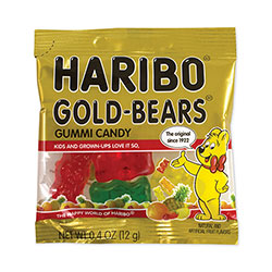Haribo Goldbears Gummi Candy, 0.4 oz Pouches, Lemon; Orange; Pineapple; Rasberry; Strawberry, 54/Tub