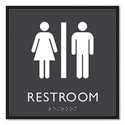 Headline® Sign ADA Sign, Unisex Restroom, Plastic, 8 x 8, Clear/White