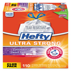 Hefty Ultra Strong Scented Tall White Kitchen Bags, 13 gal, 0.9 mil, 23.75 in x 24.88 in, White, 110/Box