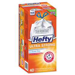 Hefty Ultra Strong Tall Kitchen and Trash Bags, 13 gal, 0.9 mil, 23.75 in x 24.88 in, White, 40/Box, 6 Boxes/Carton