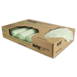Heritage Bag Biotuf Compostable Can Liners, 32 gal, 1 mil, 34 in x 48 in, Green, 100/Carton