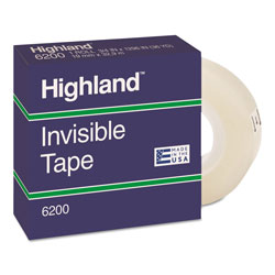 Highland Invisible Permanent Mending Tape, 1 in Core, 0.75 in x 36 yds, Clear