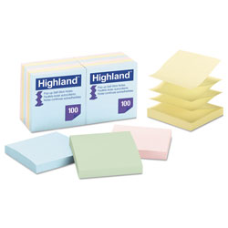 Highland Self-Stick Accordion-Style Notes, 3 in x 3 in, Assorted Pastel Colors, 100 Sheets/Pad, 12 Pads/Pack