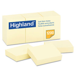 Highland Self-Stick Notes, 1.38 in x 1.88 in, Yellow, 100 Sheets/Pad, 12 Pads/Pack